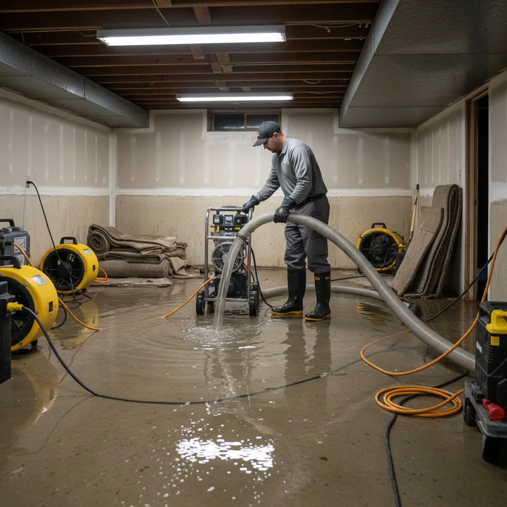 Basement flood cleanup during water damage restoration in Arlington, VA