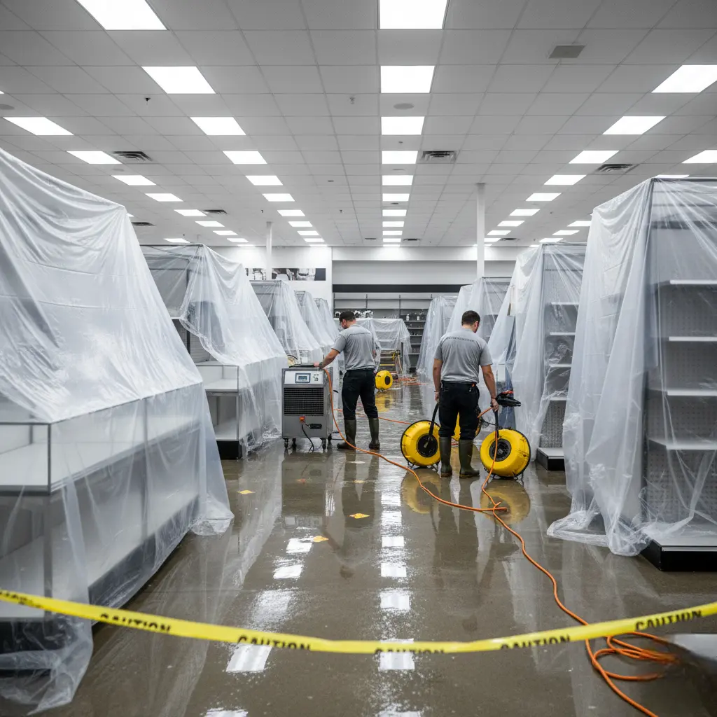Retail store undergoing commercial water damage restoration in Arlington, VA