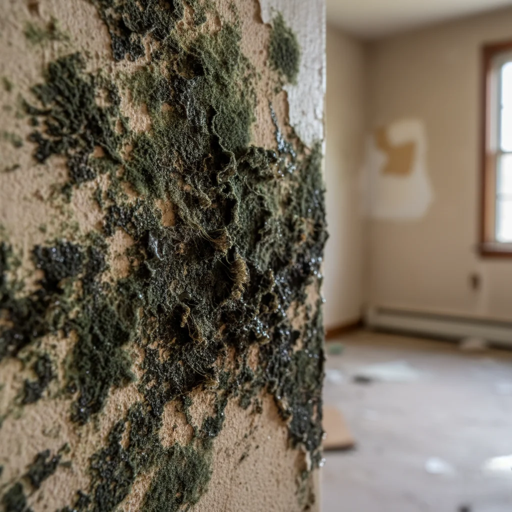 Severe mold growth on interior wall before remediation services in Arlington, VA