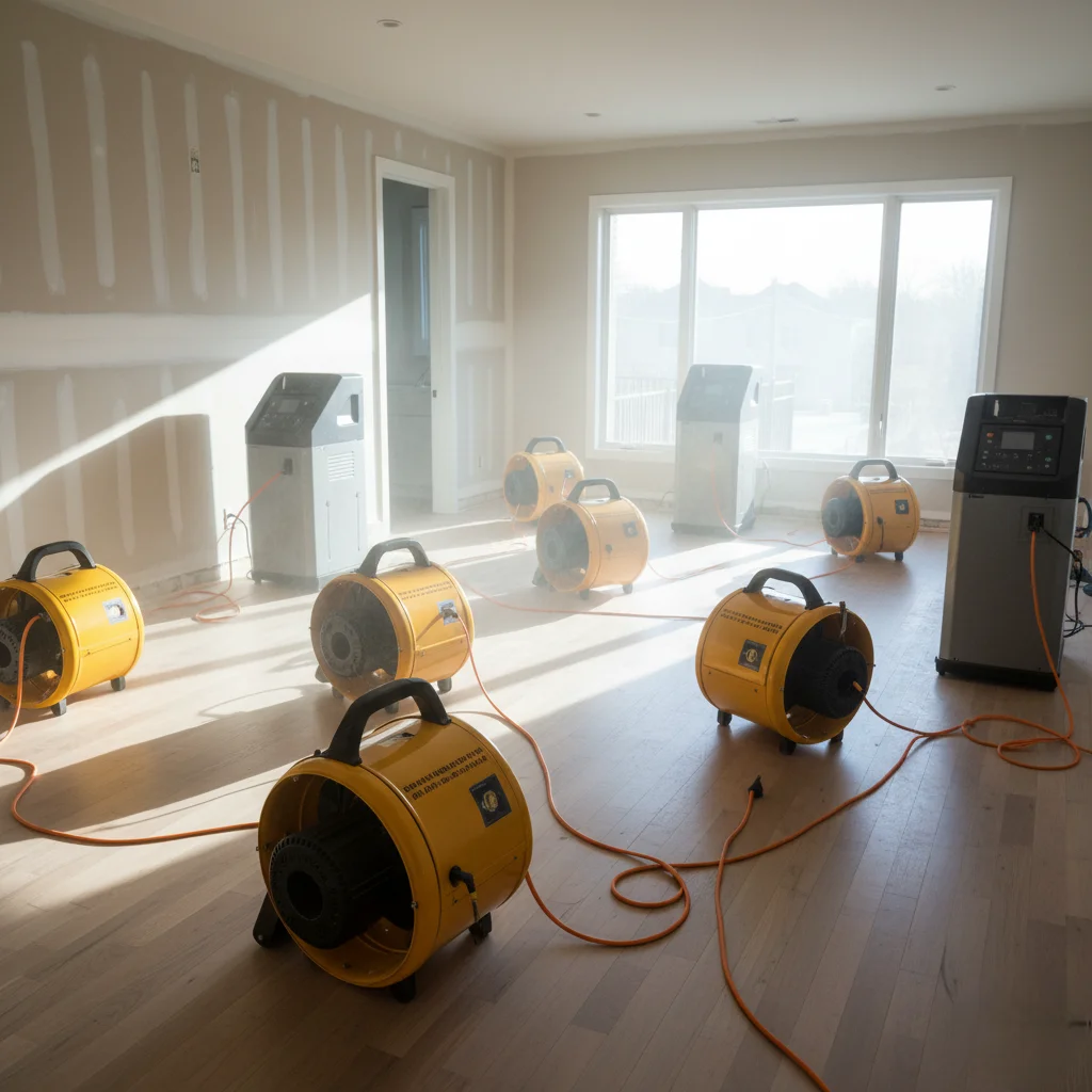 Structural drying and dehumidification during residential water damage restoration in Arlington, VA.